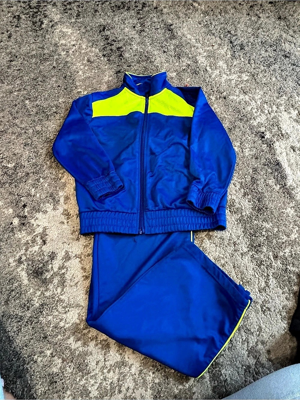 TBY Sports Blue Neon Yellow Track Suit Jacket Pants Set